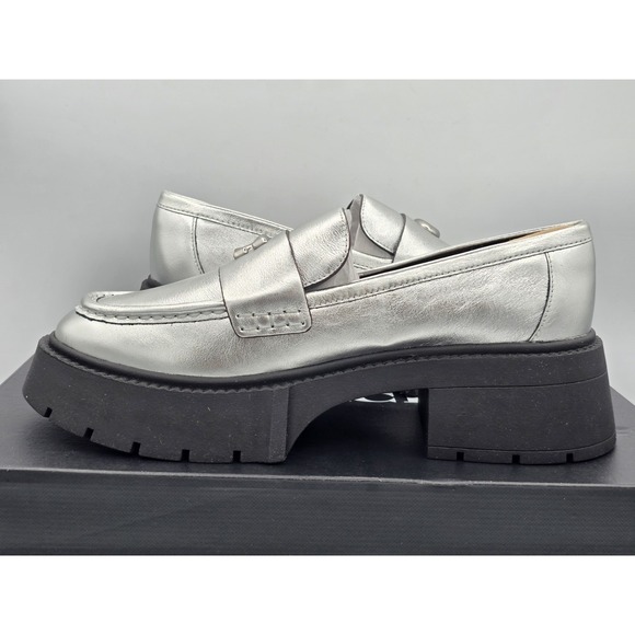 Coach Leah Metallic Leather Silver Loafers Chunky Heel SIZE 8.5 B NEW MSRP $195 main image 4